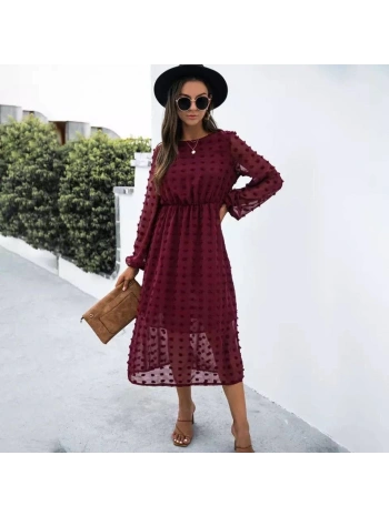 Kadın Uzun Kollu Astar Detay Fırsat ürün Ponpon şifon Elbise