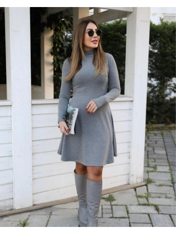 Kadın Uzun Kollu Balıkçı Yaka Salaş Kusa Akrilik Elbise
