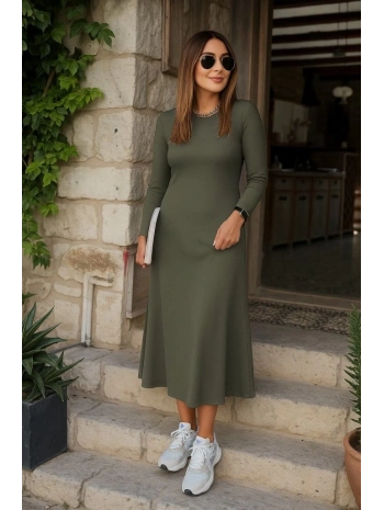 Kadın Uzun Kollu Bisiklet Yaka Arkası çapraz Detaylı Viskon Iki Iplik Maxi Elbise