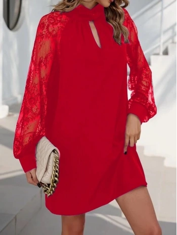 Kadın Uzun Kollu Damla Detaylı Sandy Mini Elbise