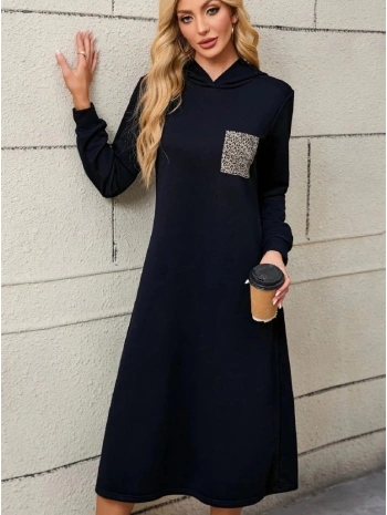Kadın Uzun Kollu Kapşonlu Cep Detaylı Viskon Iki Iplik Maxi Elbise