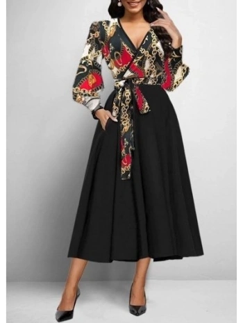 Kadın Uzun Kollu Kruvaze Yaka Dalgıç Krep Midi Boy Elbise