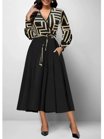 Kadın Uzun Kollu Kruvaze Yaka Dalgıç Krep Midi Boy Elbise