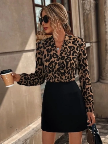 Kadın Uzun Kollu Kruvaze Yakalı üst Dalgıç Alt Ithal Krep Mini Elbise