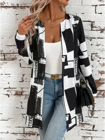 Kadın Uzun Kollu önü Açık Desenli Modal Kısa Ceket