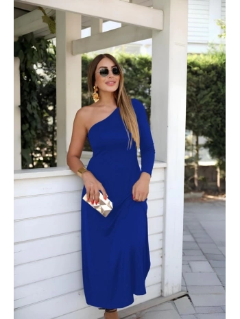 Kadın Uzun Kollu Tek Omuz Detay Krep Elbise