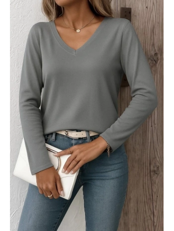 Kadın Uzun Kollu V Yaka Triko Bluz