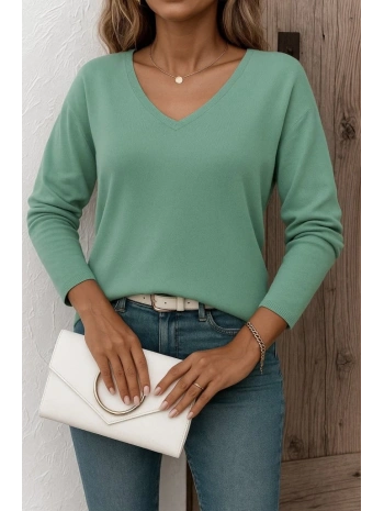 Kadın Uzun Kollu V Yaka Triko Bluz