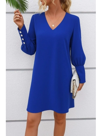 Kadın Uzun Kollu V Yakalı Kısa Ithal Krep Elbise