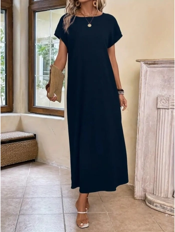 Kadın Uzun Kollu Yakası Açık Viskon Elbise