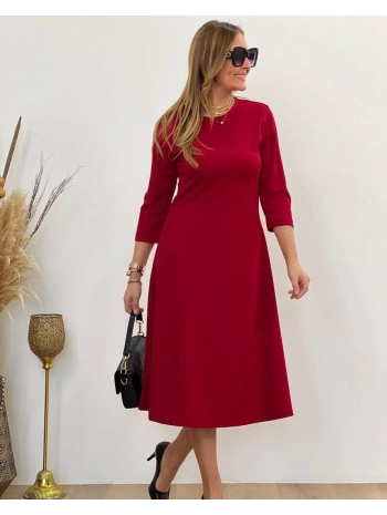Kadın Uzun Truvakar Kol Bisiklet Yaka Midi Modal Elbise