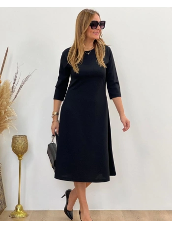 Kadın Uzun Truvakar Kol Bisiklet Yaka Midi Modal Elbise