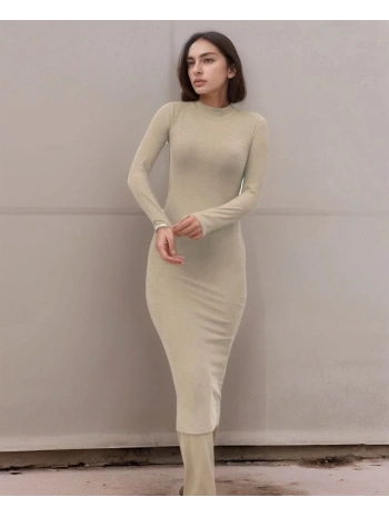 Kadın Yarım Balıkçı Yaka Süet Kumaş Fırsat ürün Midi Boy Elbise