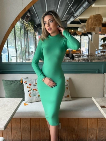 Kadın Yarım Balıkçı Yaka Süet Kumaş Fırsat ürün Midi Boy Elbise