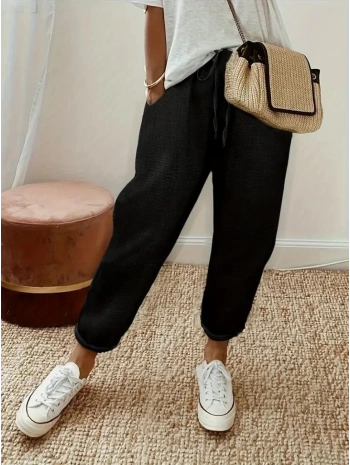 Kadın Yüksek Bel Lastikli Belde Bağcık Detaylı Aerobin Pantolon