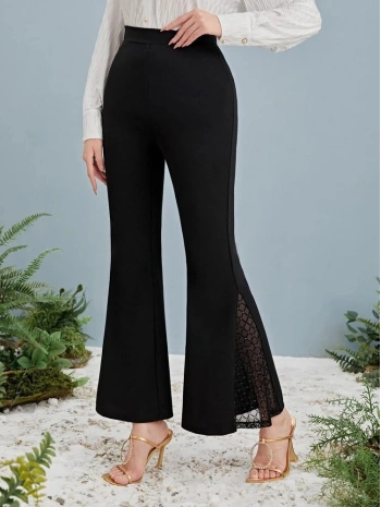 Kadın Yüksek Bel Yanları Tül Detaylı Dalgıç Tayt Pantolon