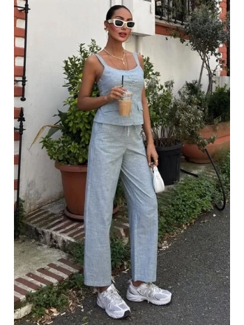 Kalın Askılı Bluz Pantolon Keten Takım 10187