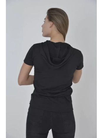Kapşonlu Slim Fit T-shirt - Siyah