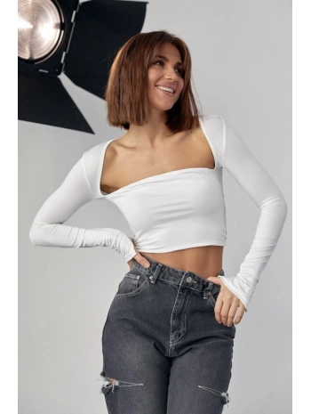 Kara Yaka Uzun Kollu Crop - Beyaz