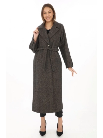 Kolu Apoletli Astarlı Kaşmir Kaşe Kaban - Füme