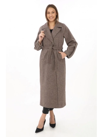 Kolu Apoletli Astarlı Kaşmir Kaşe Kaban - Vizon