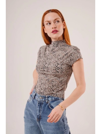 Leopar Desen Kısa Kollu Basic T-Shirt