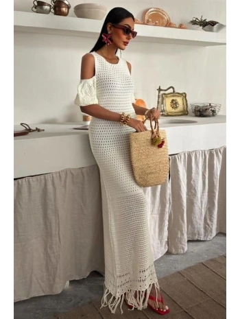 Omuz Detaylı Etek Ücü Püsküllü Triko Elbise 2862