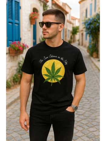 Ön Ve Arka Baskılı Oversize Bisiklet Yaka T-shirt- Siyah