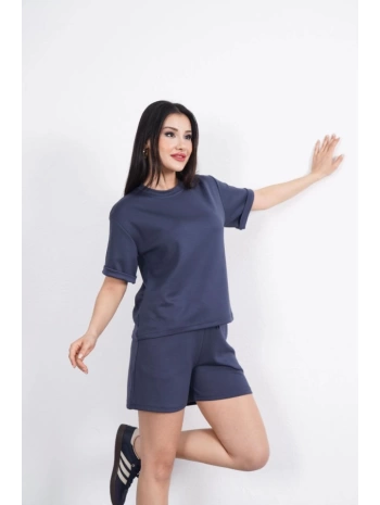 Osy Modal Yumuşak Dokulu Kumaş Bisiklet Yaka T-shirt Kısa Şort İkili Takım - Antrasit