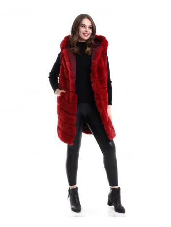 Reks Kapüşonlu Yelek - Kırmızı