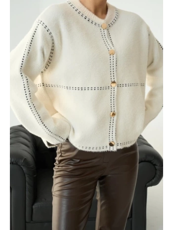 Şeritli Triko HIRKA - Krem-Siyah