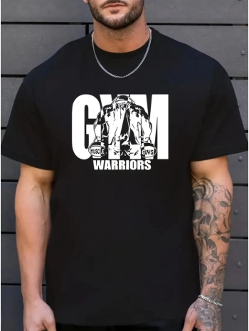 Sporda Günlük Hayata Giyilebilir GYM Baskılı Oversize Bisiklet Yaka Erkek T-shirt - Siyah