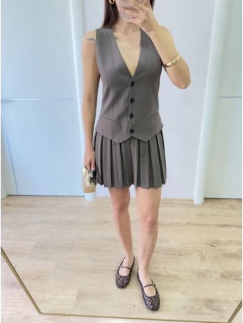 Takım Görünümlu Yelekli Mini Elbise- Füme