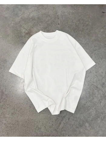 Unisex Basic Bisiklet Yaka Oversize T-Shirt - Beyaz