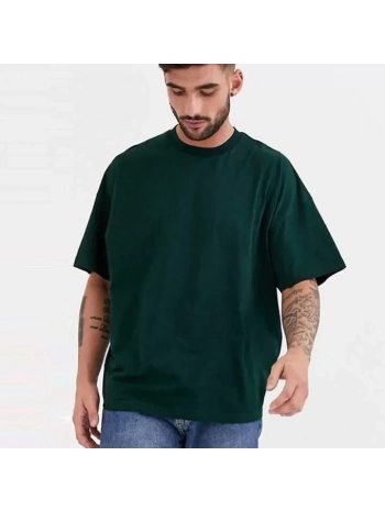 Unisex Basic Bisiklet Yaka Oversize T-Shirt - Haki