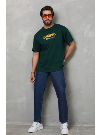 Unisex Basic Bisiklet Yaka Oversize T-Shirt - Yeşil