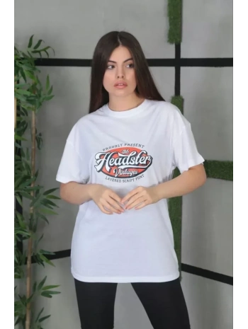 Unisex Baskılı Oversize T-Shirt - Beyaz