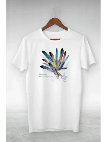 Unisex Baskılı Oversize T-Shirt - Beyaz