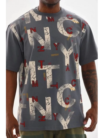 Unisex Baskılı Oversize T-Shirt - Füme