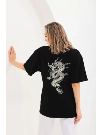 Unisex Baskılı Oversize T-Shirt - Siyah