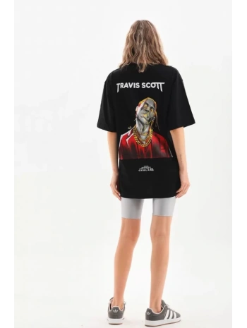 Unisex Baskılı Oversize T-Shirt - Siyah