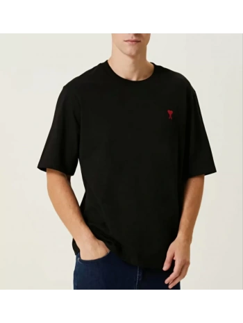 Unisex Bisiklet Yaka Baskılı Oversize T-Shirt - Siyah