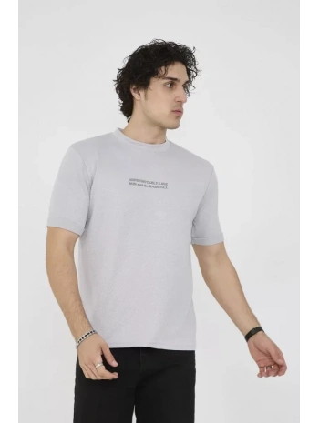 Unisex Bisiklet Yaka Slim Fit T-Shirt- Boyalı Gri