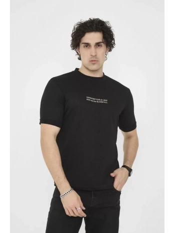 Unisex Bisiklet Yaka Slim Fit T-Shirt- Siyah