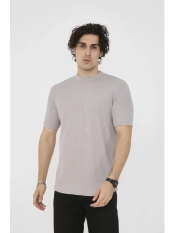 Unisex Bisiklet Yaka Slim Fit T-Shirt- Taş