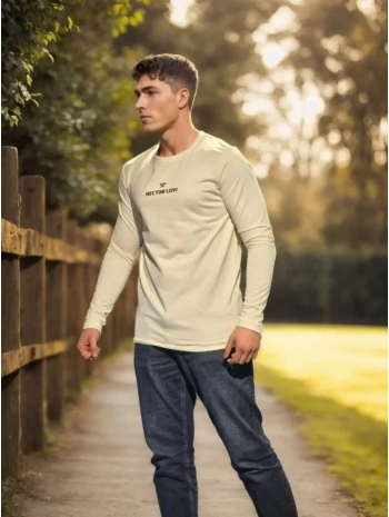 Unisex Bisiklet Yaka Uzun Kollu T-Shirt - Beyaz