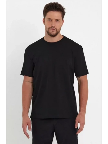 Unisex Düz Biskilet Yaka Oversize T-shirt - Siyah