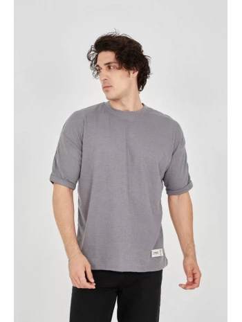 Unisex Jakar Kumaş Rahat Kol T-Shirt - Gri
