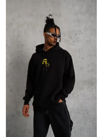 Unisex Kapşonlu Baskılı Sweetshirt - Siyah