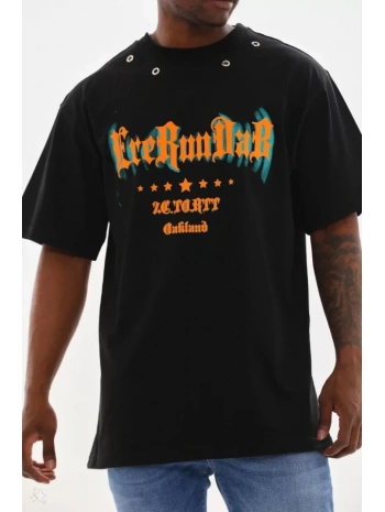 Unisex Kuşgözü Detaylı Baskılı Oversize T-Shirt - Siyah